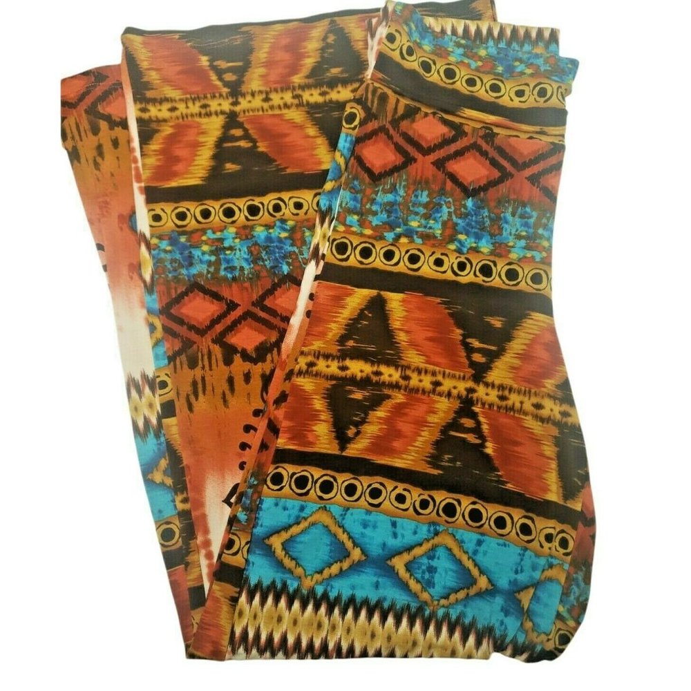 2BTogether Palazzo Pants M Printed  (Inferno Ritual)Stretch Comfy Tribal Pattern
